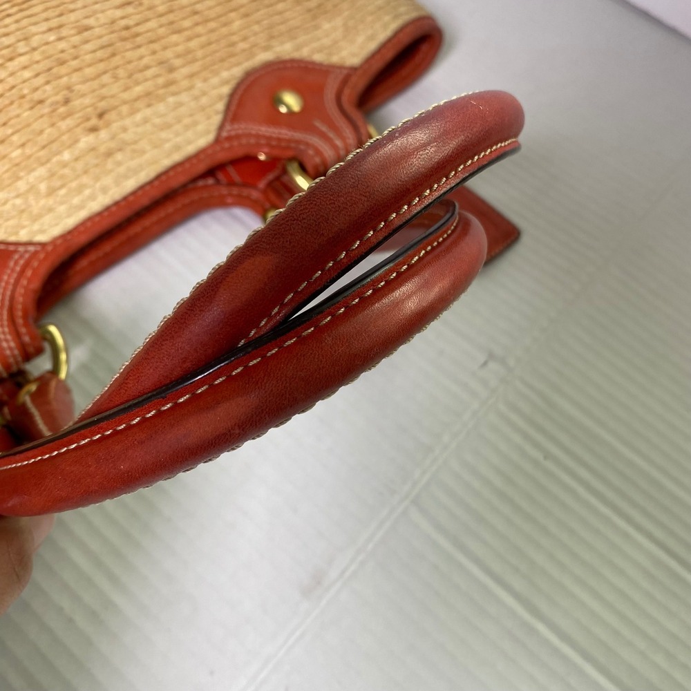 Coach Straw Leather Flower Tote Bag Beige Orange Summer Woven Beach Coastal Boho - Picture 7 of 15